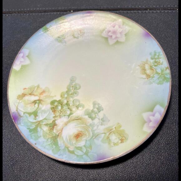 Steinmann Silesien Bavaria Vintage 1932-1938 Hand Painted Roses Grapes Plate 6.5 - Picture 1 of 11